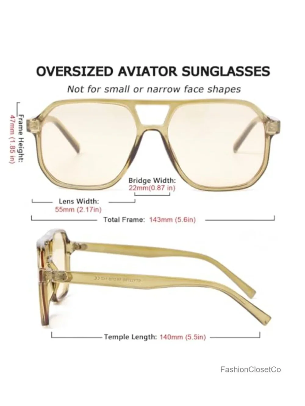 Oversized Aviator Sunglasses Women Men UV400 Retro 70s